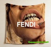 Fendi White & Silver Grills Mouth Art Flannel Throw Blanket IMG_9487